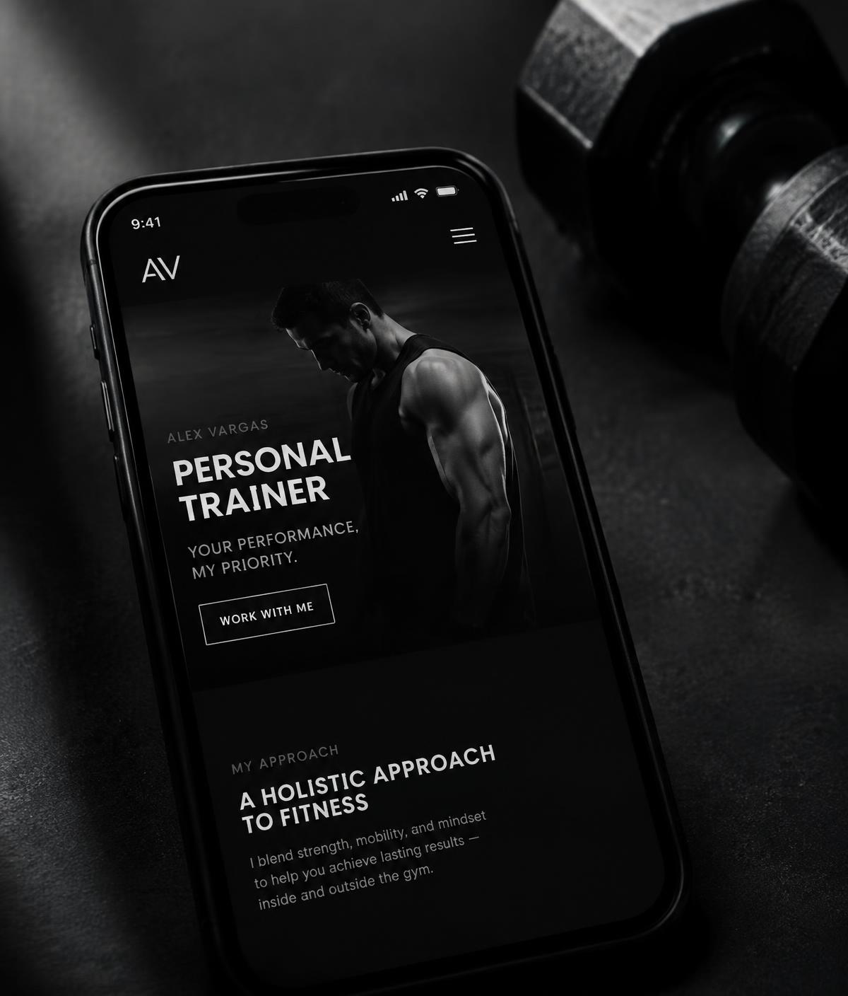 Projeto conceito Lucas Andrade Performance exibido em smartphone